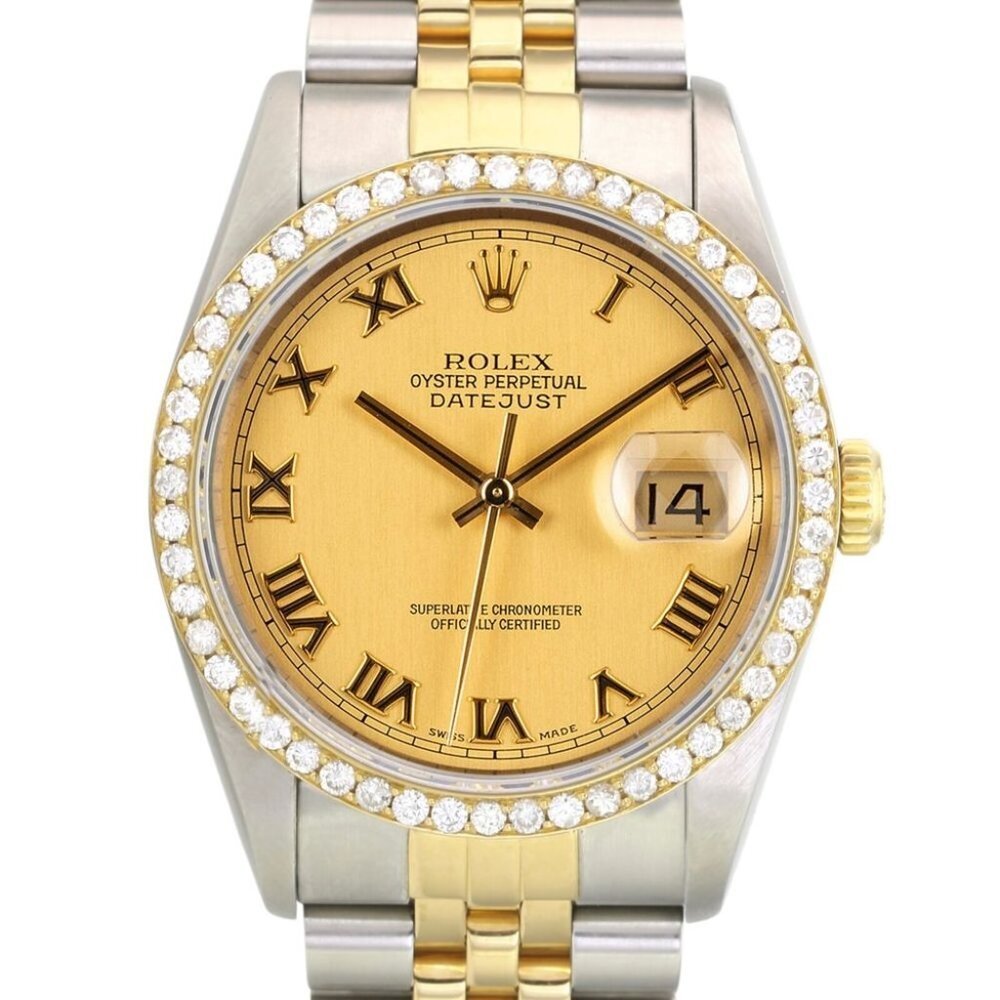 ROLEX DATEJUST CHAMPAGNE INDEX DIAL DIAMOND 18KY & STEEL JUBILEE TWO-TONE 16233